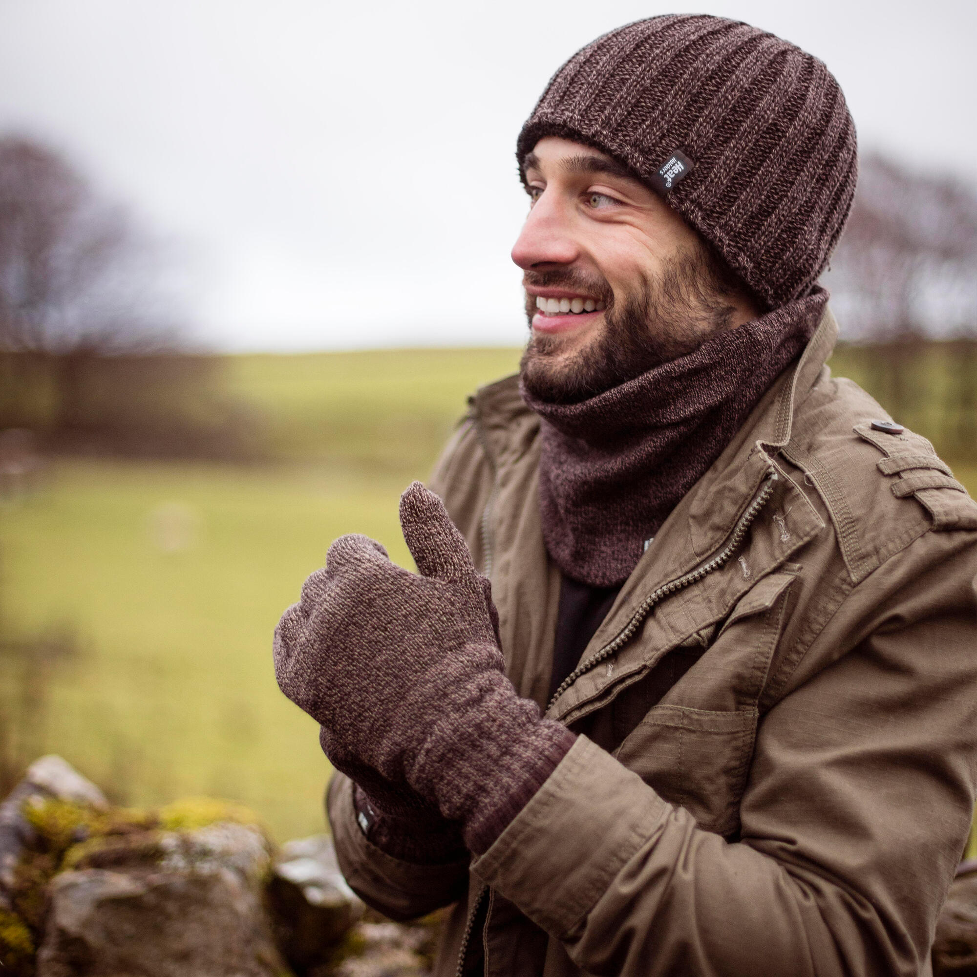 Mens Fleece Lined Thermal Hat & Gloves Neckwarmer Set for Winter 4/5