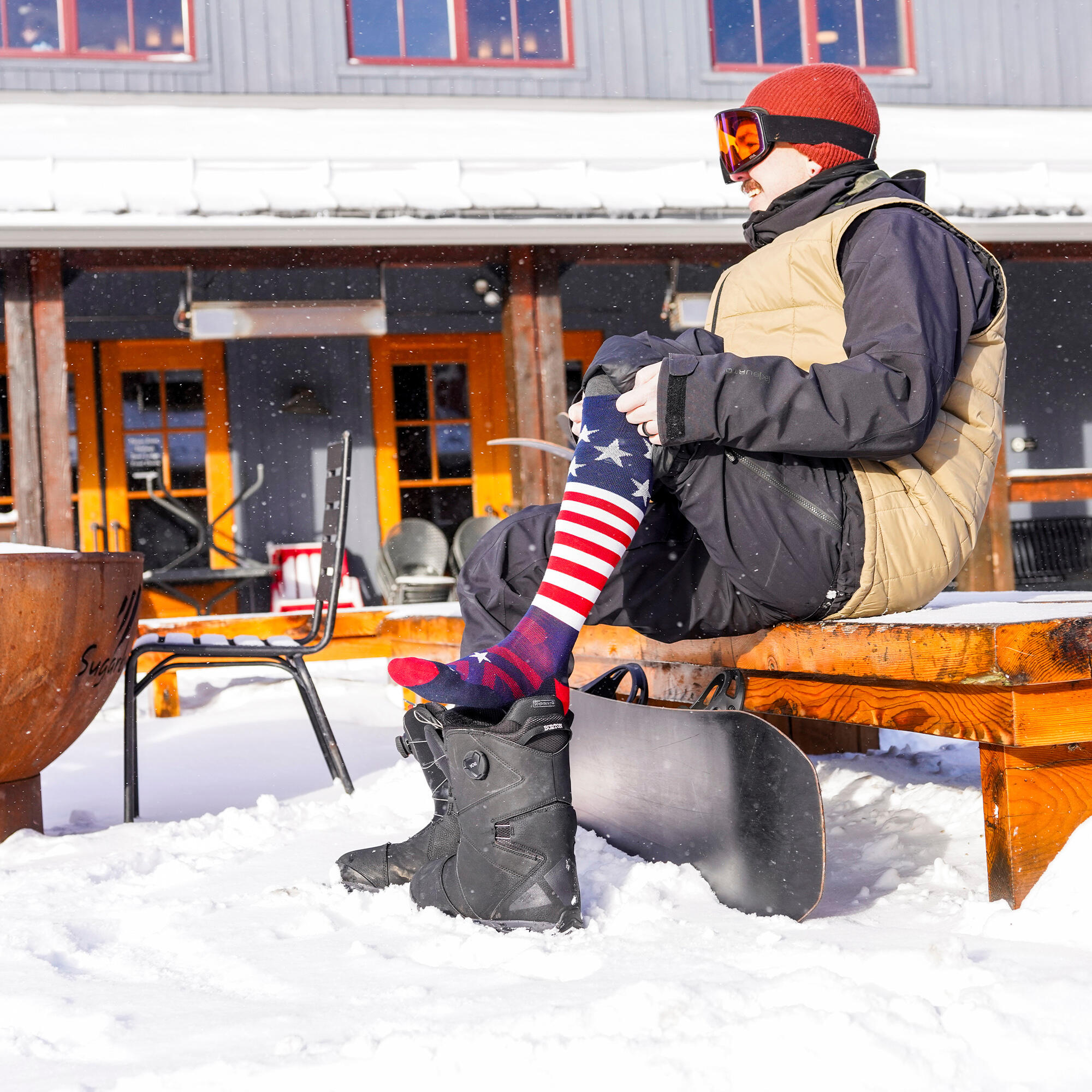 Darn Tough Chaussettes Homme Mi-Mollet Ski Snowboard Motif Drapeau US Laine 5/5