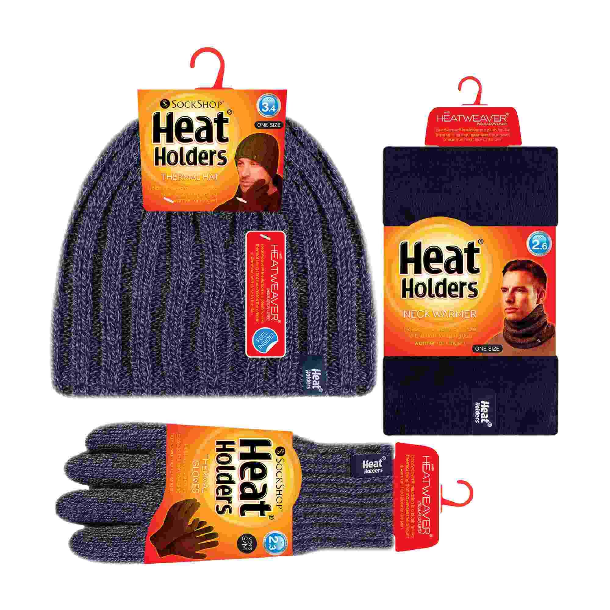Mens Fleece Lined Thermal Hat & Gloves Neckwarmer Set for Winter 2/5