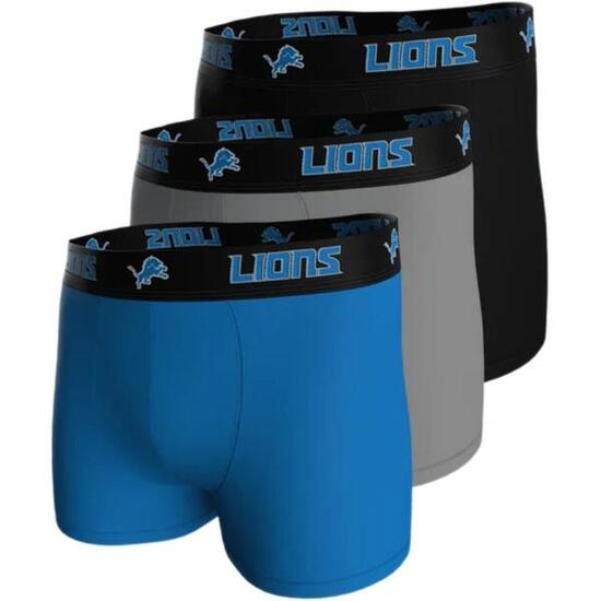 NFL Detroit Lions 3-Pack 95% Cotton Boxers | Blue/Grey/Black Size XL