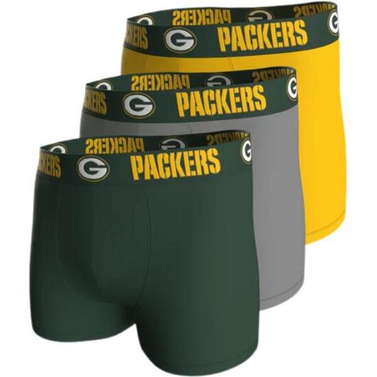 NFL Green Bay Packers 3-Pack 95% Cotton Boxers | Green/Grey/Yellow Size L