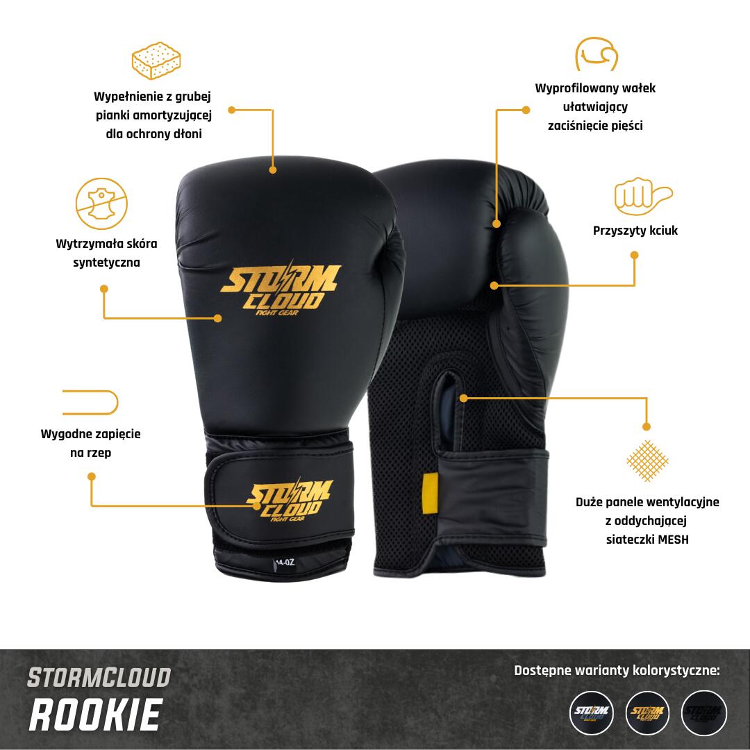 Rękawice Bokserskie StormCloud Rookie Czarne/Czarne 10oz 2/7