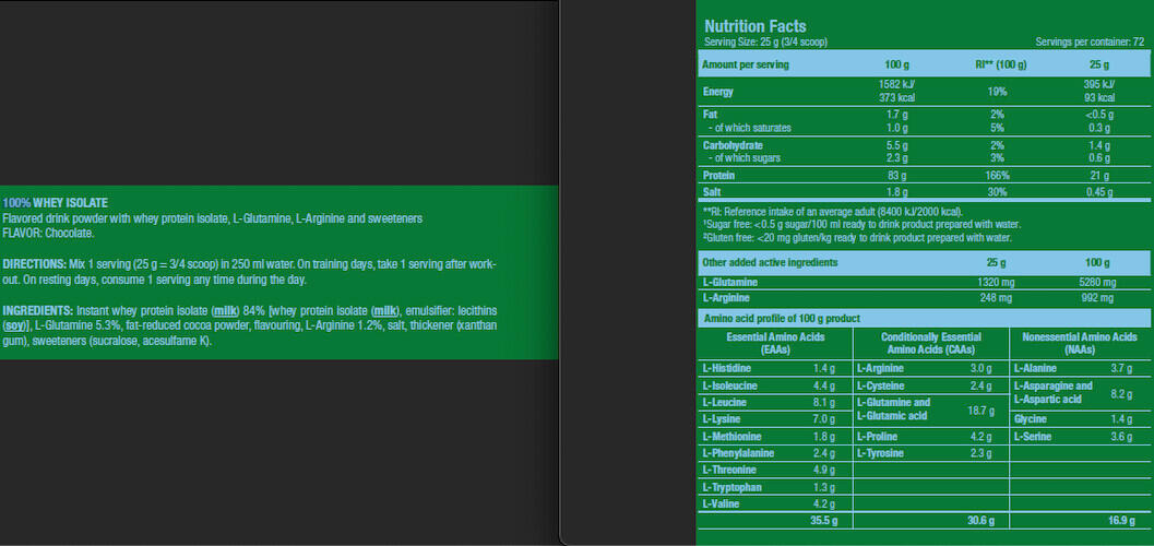 100 % Molkenproteinisolat – 1816 g Schokolade Scitec Nutrition 3/5