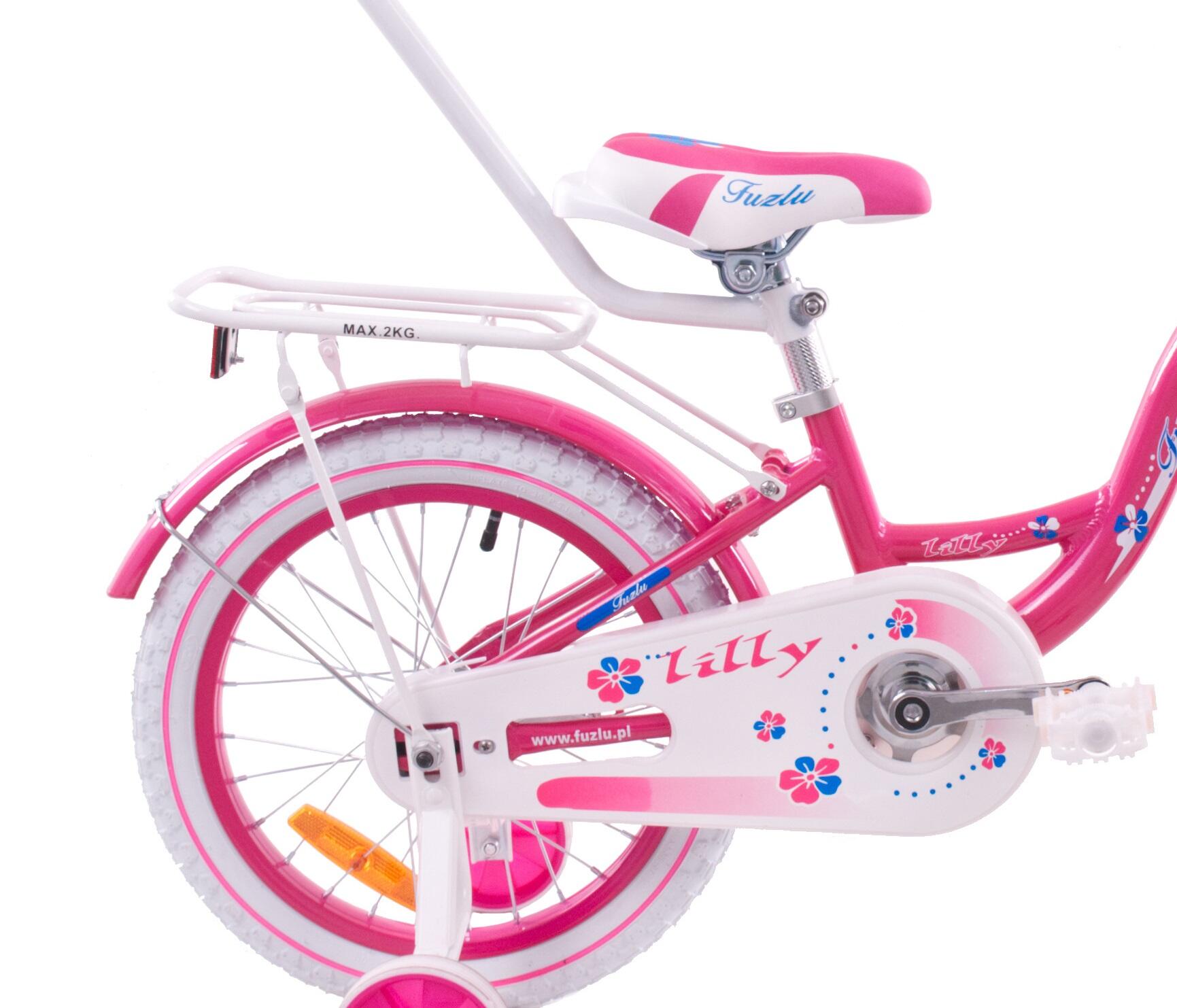 Rower dziecięcy na kołach 16'' rowerek Fuzlu LILLY różowo-biały aluminiowy 3/3
