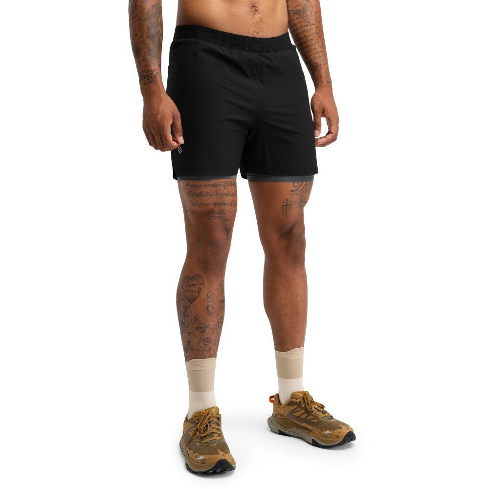 SIROKO Men Hiking 's 2-in-1 trail running shorts Overland Black Black