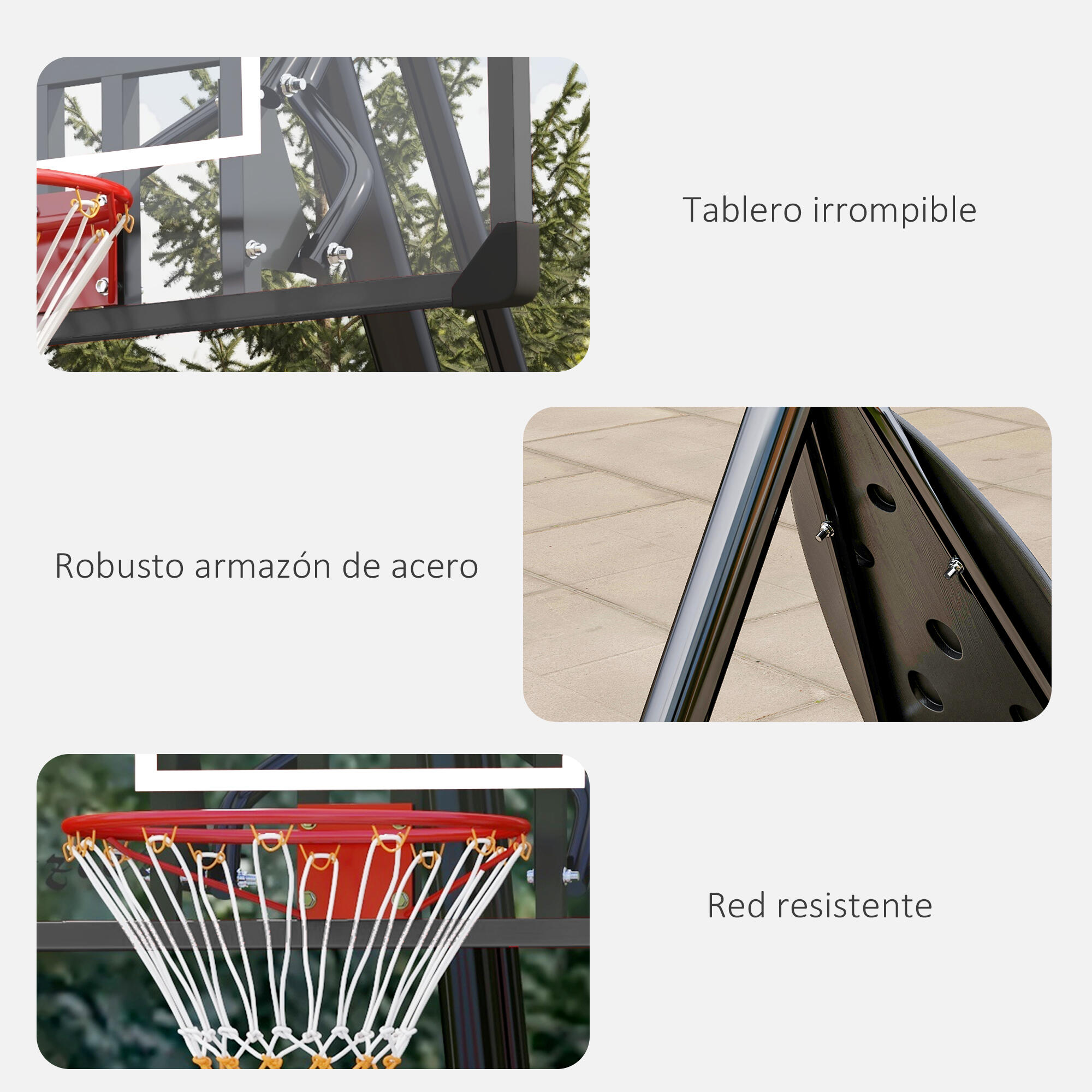 Tabela de Basquetebol SPORTNOW 111x70,5x293-350 cm Preto 4/6
