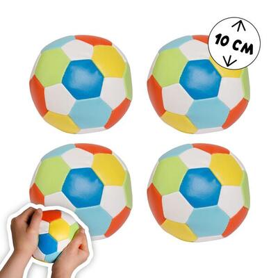 4er Set Mini Softbälle für Kinder, Ø 10 cm, extra weich, buntes Fußball-Design