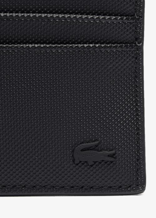 Tarjetero Negro Lacoste Clásico con Efecto Piqué y Cocodrilo al Tono 3/4