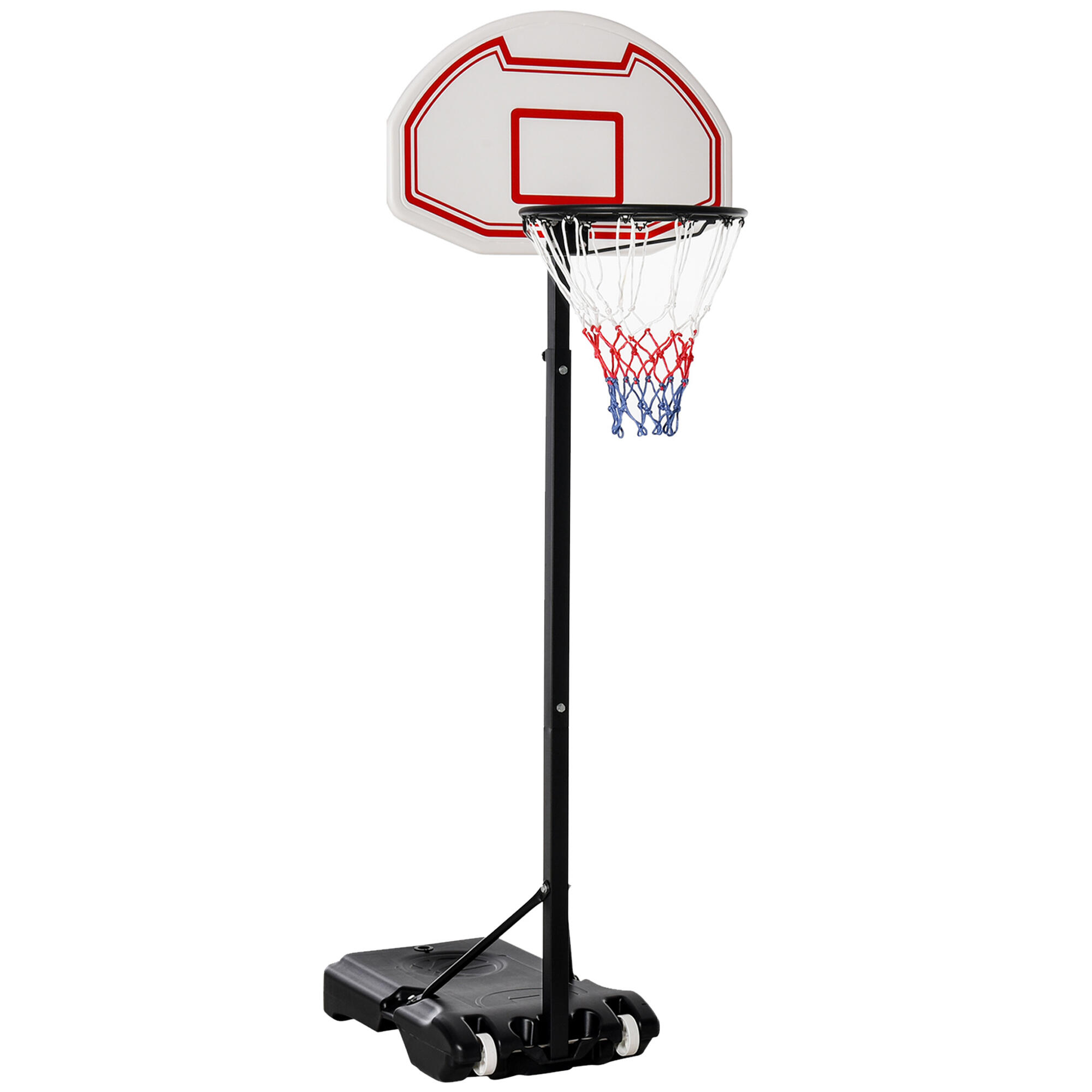 Suporte de tabela de basquetebol 71x74x170-250cm preto, vermelho e branco homcom