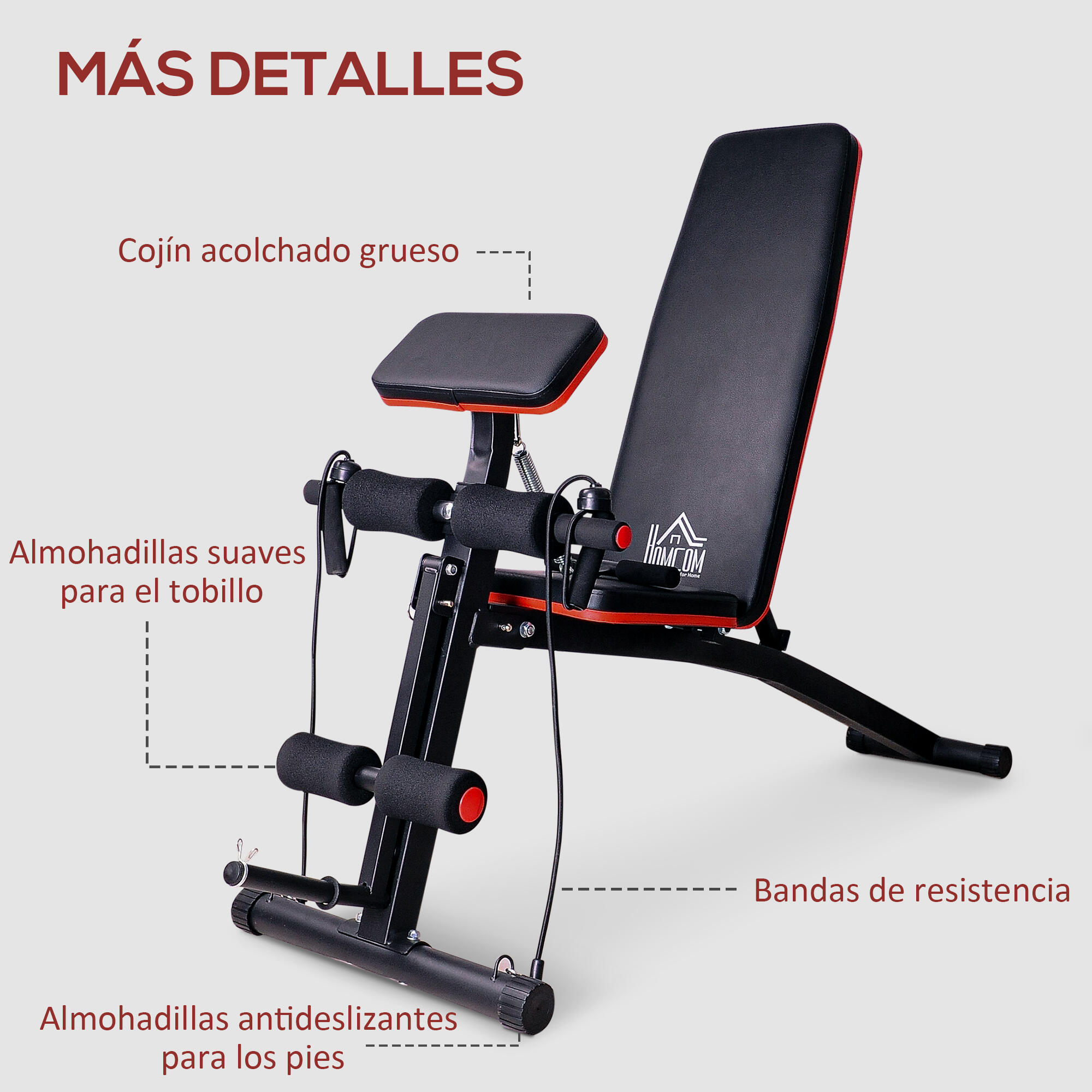 Banco de Musculação 54x160x106 cm Preto e Vermelho HOMCOM 4/6