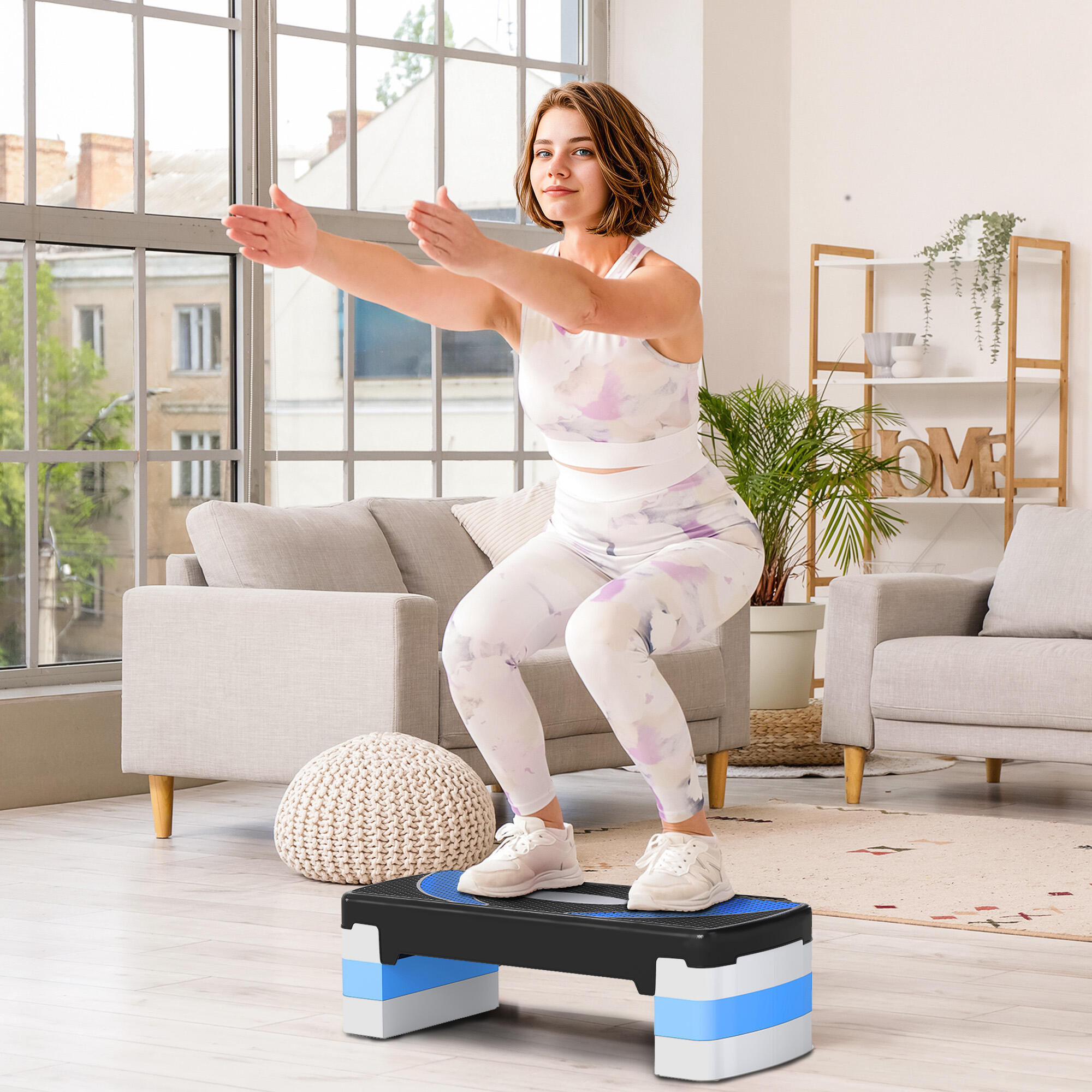 Stepper - fitness - antidérapant, réglable - noir bleu 3/6
