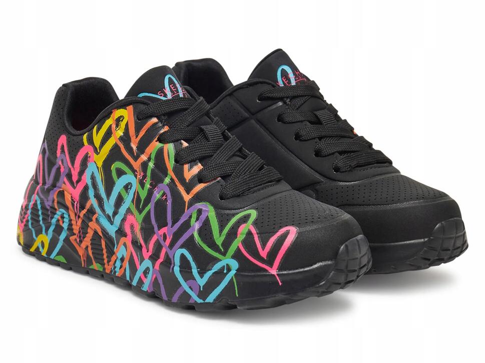 Buty damskie SKECHERS UNO LITE 314064L-BKMT czarne w serca sportowe 37,5