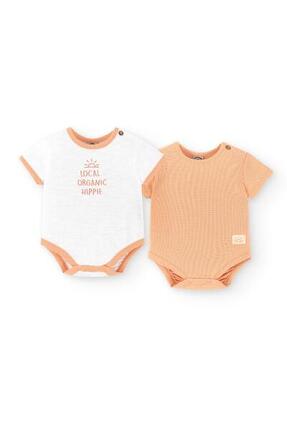 Pack 2 bodies algodón orgánico naranja y blanco recién nacido | Pequeños Hippies