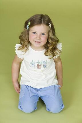 Camiseta bebé niña crudo con volantes bordados y estampado "Hello Spring