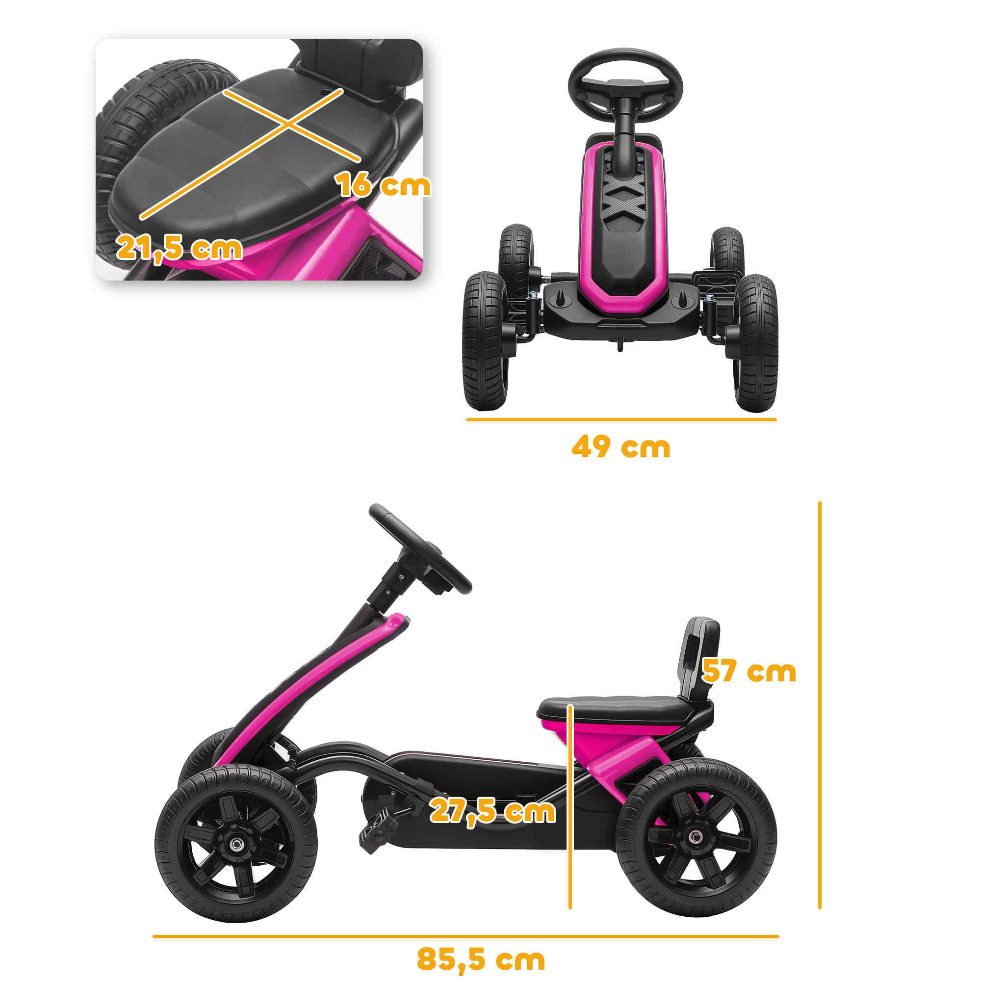 Kart a pedais 85,5x49x57 cm rosa AIYAPLAY 3/6