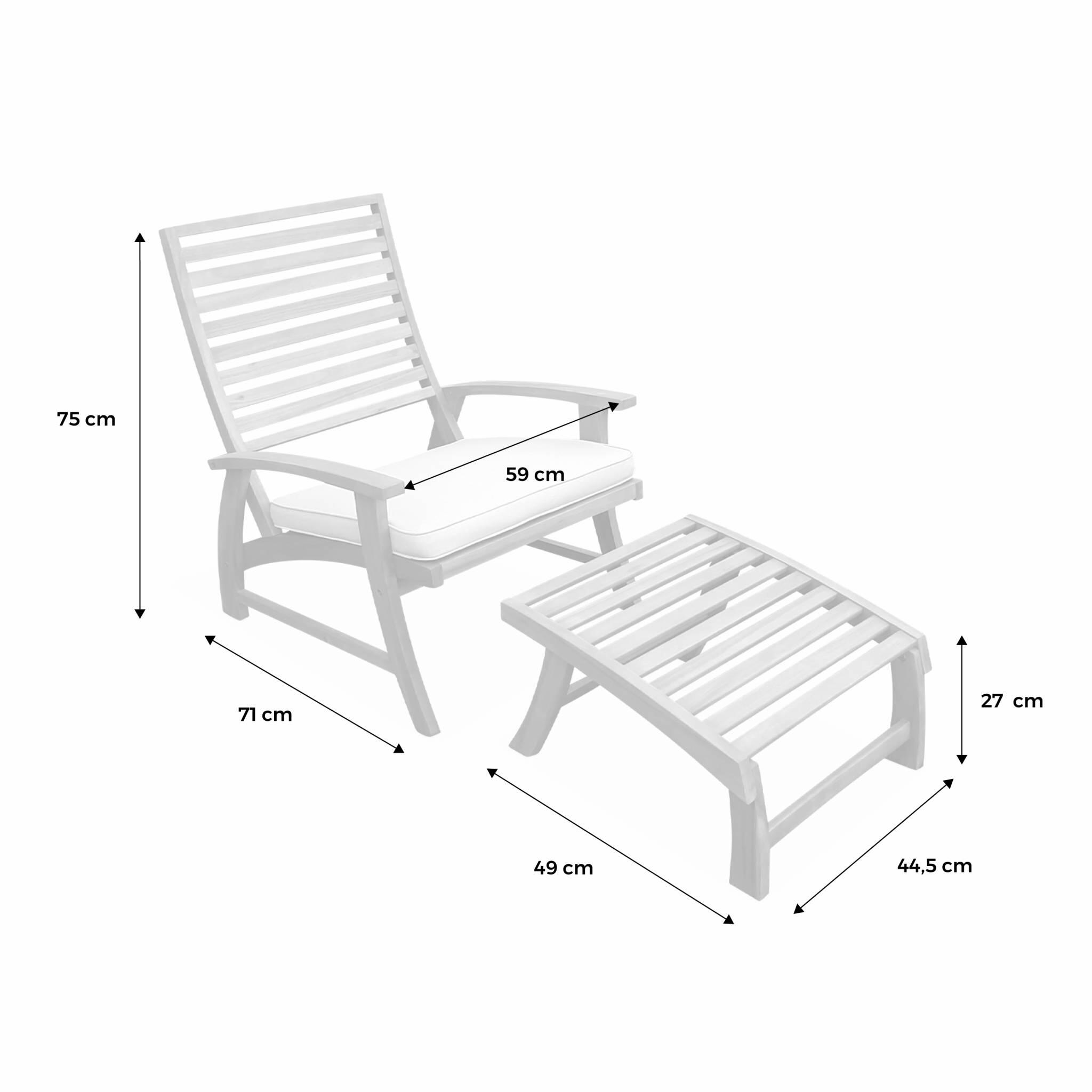 Silla con reposapiés de madera, set de 2, Teck 3/6