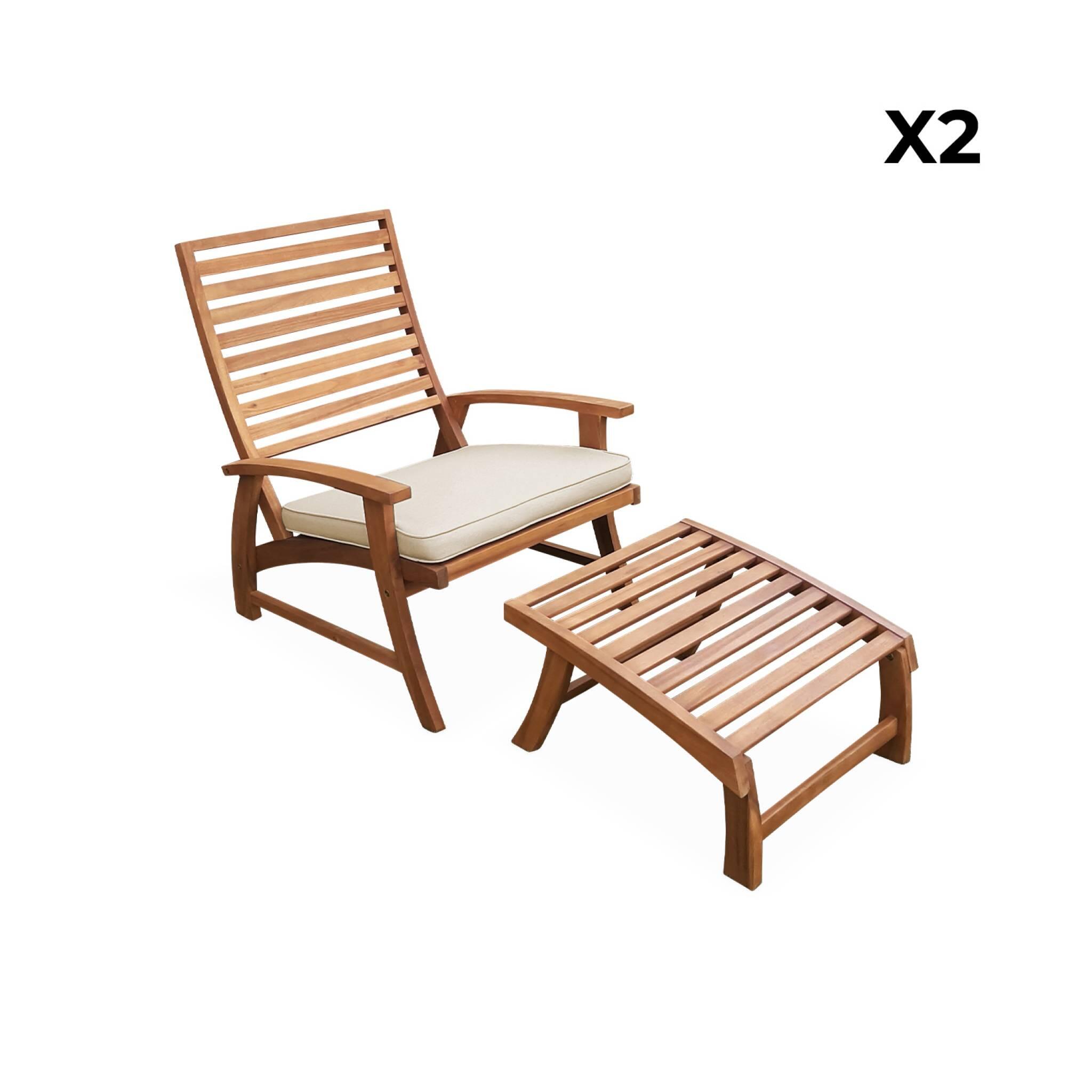 Silla con reposapiés de madera, set de 2, Teck 2/6