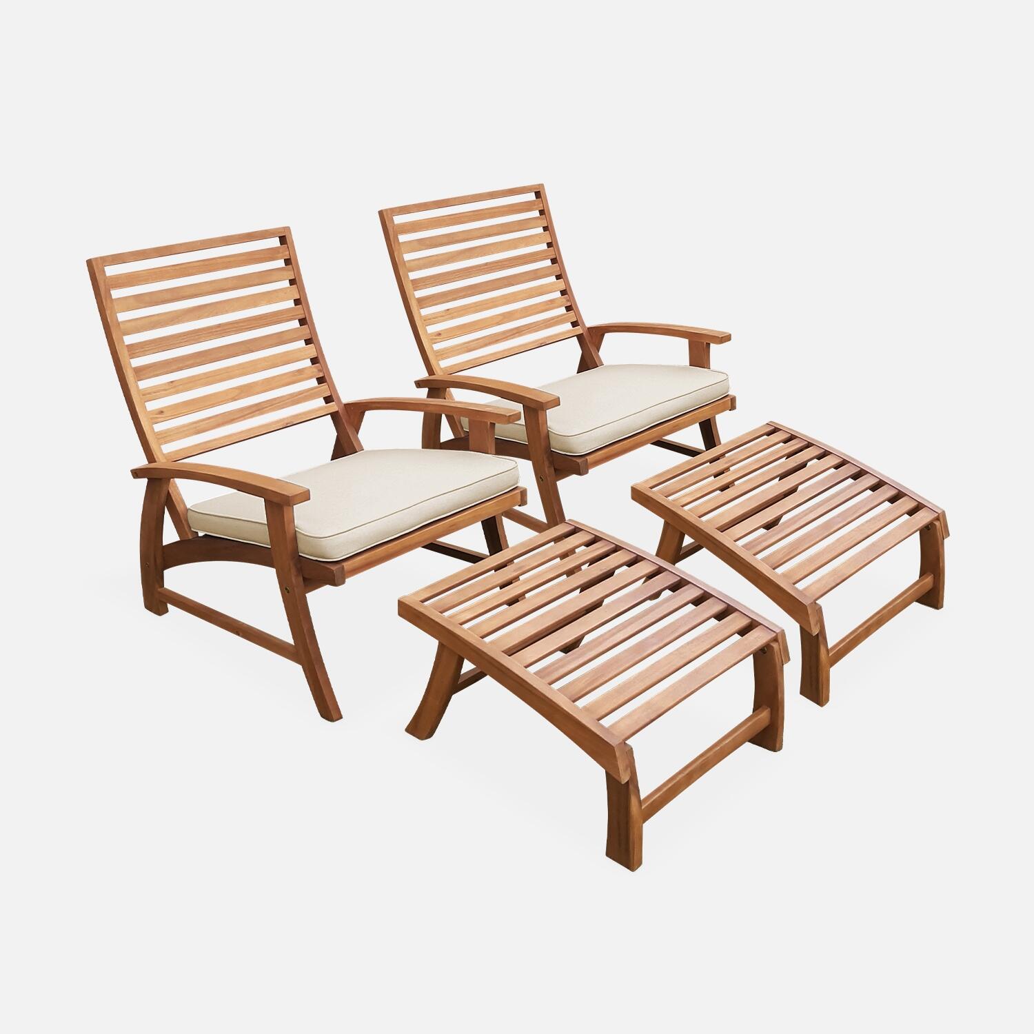 Silla con reposapiés de madera, set de 2, Teck 1/6
