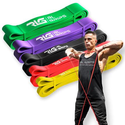 Lot de 5 bandes de résistance en latex pour musculation et traction Jaune-Vert
