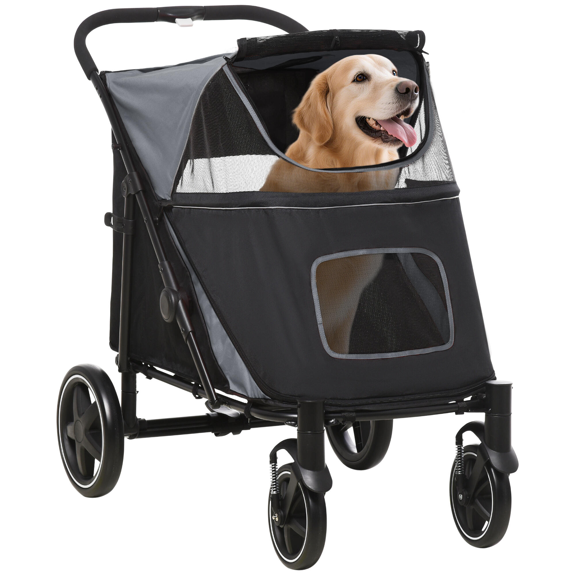 Carrinho de passeio para animais de estimação 112x65x100 cm cinzento pawhut