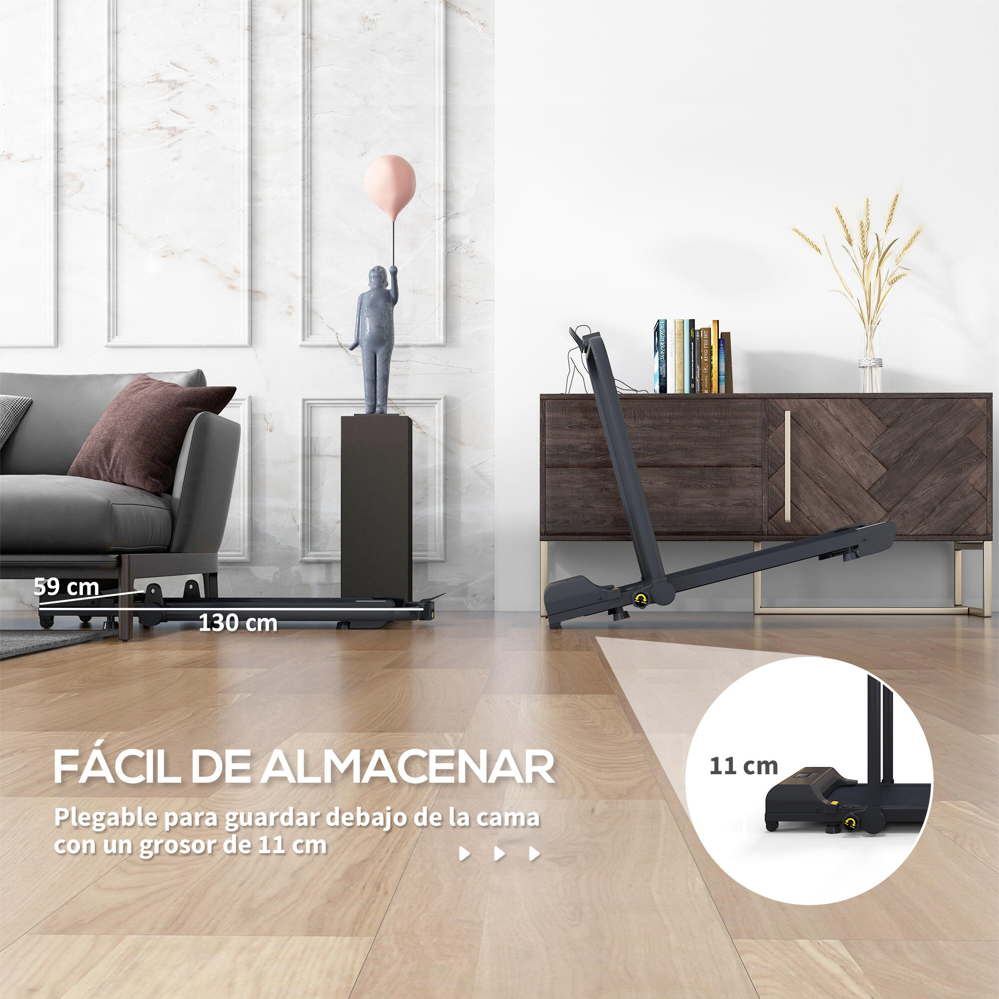 Cinta de andar HOMCOM 130x59x96 cm Negro 5/7