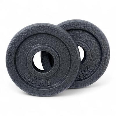 2 X Disco Ghisa Nero 05 Kg Foro ø25mm Per Bilanciere Manubri Palestra Home Fitn