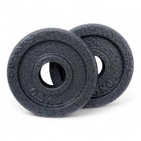 2 X Disco Ghisa Nero 05 Kg Foro ø25mm Per Bilanciere Manubri Palestra Home Fitn