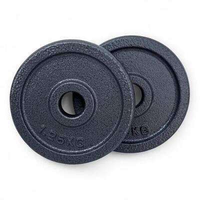 2 X Disco Ghisa Nero 1.25 Kg Foro ø25mm Per Bilanciere Manubri Palestra Home Fit