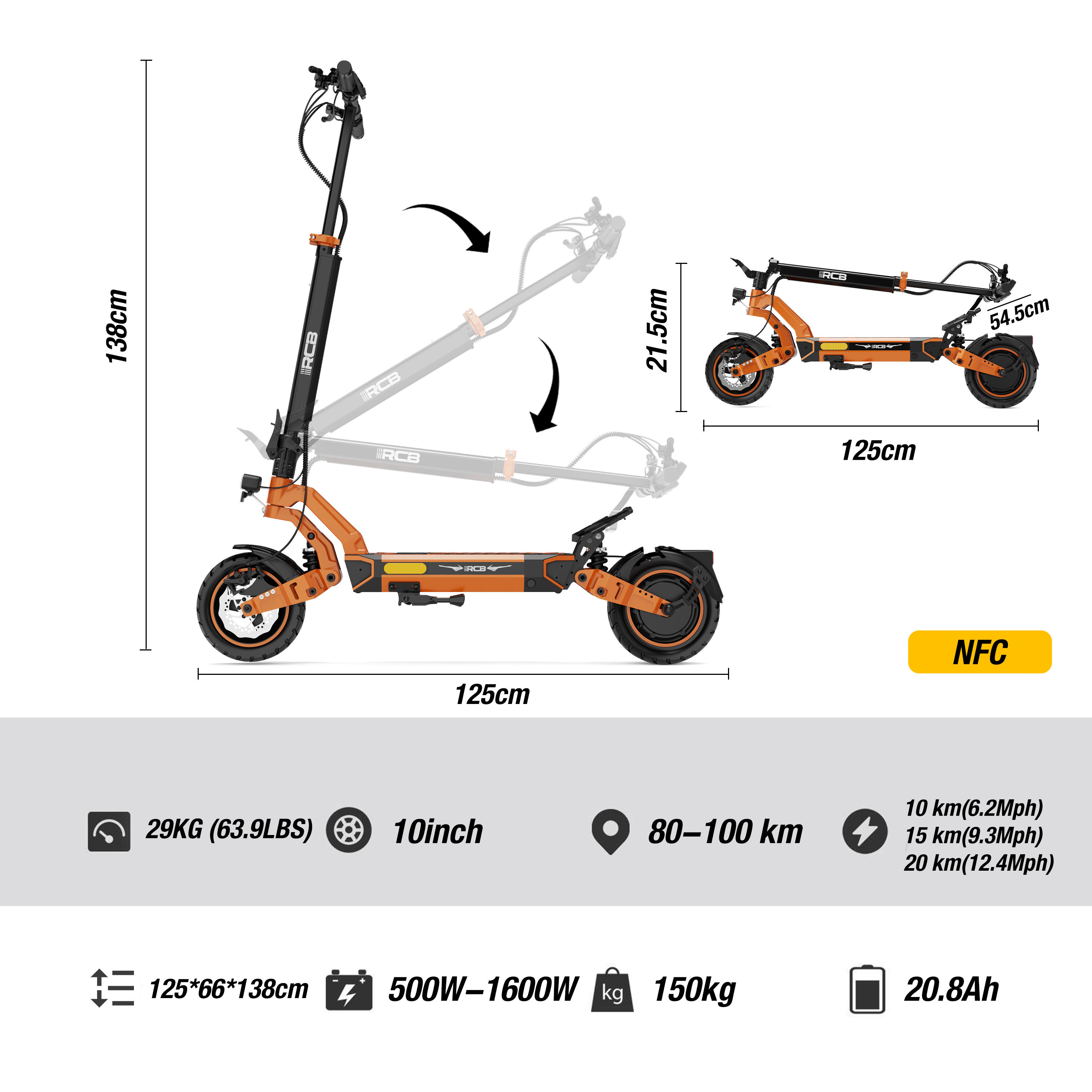 RCB E-Scooter D7 PRO Ultra 27Ah mit NFC & Blinker (110-130 km) 6/8