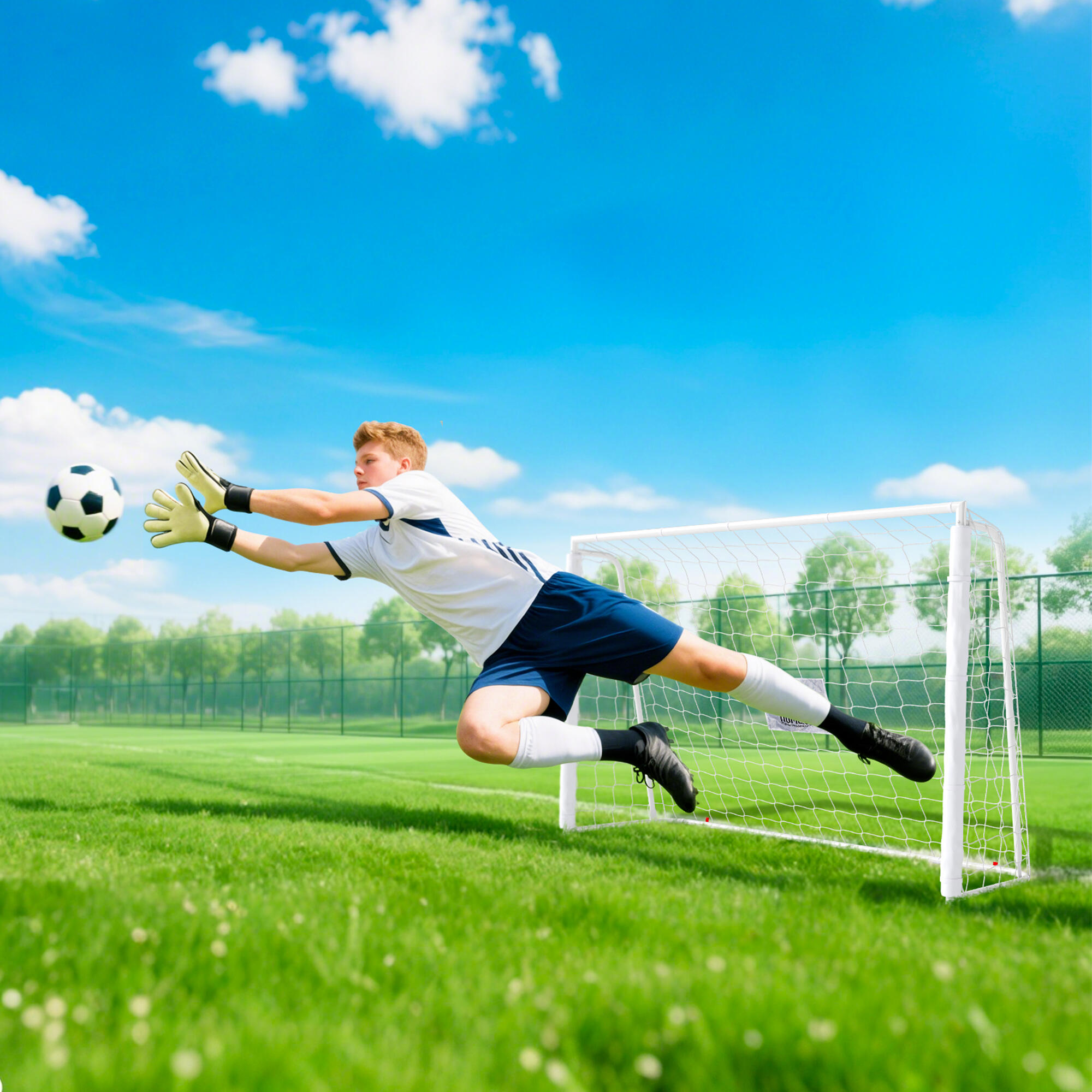 Portería de Fútbol HOMCOM 186x62x123 cm Blanco 4/7