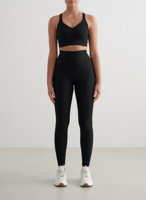 Damen Leggings mit Taschen Gerippt Schnelltrocknend Schwarz