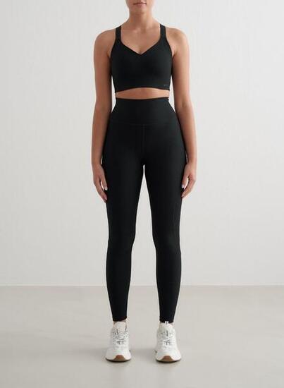 Donna Leggings con Tasche A coste Asciugatura Rapida Nero