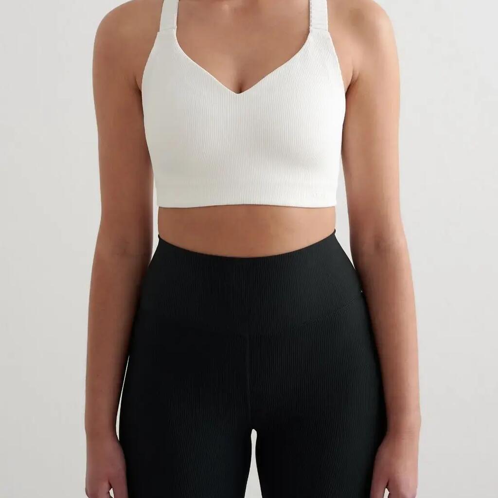 Women's Sports Bra High Support Ribbed Performance White