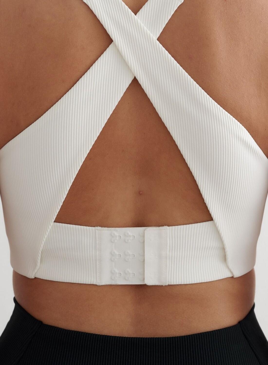 Femme Soutien-gorge de sport Maintien Élevé Côtelé Dos Croisé Blanc 4/6
