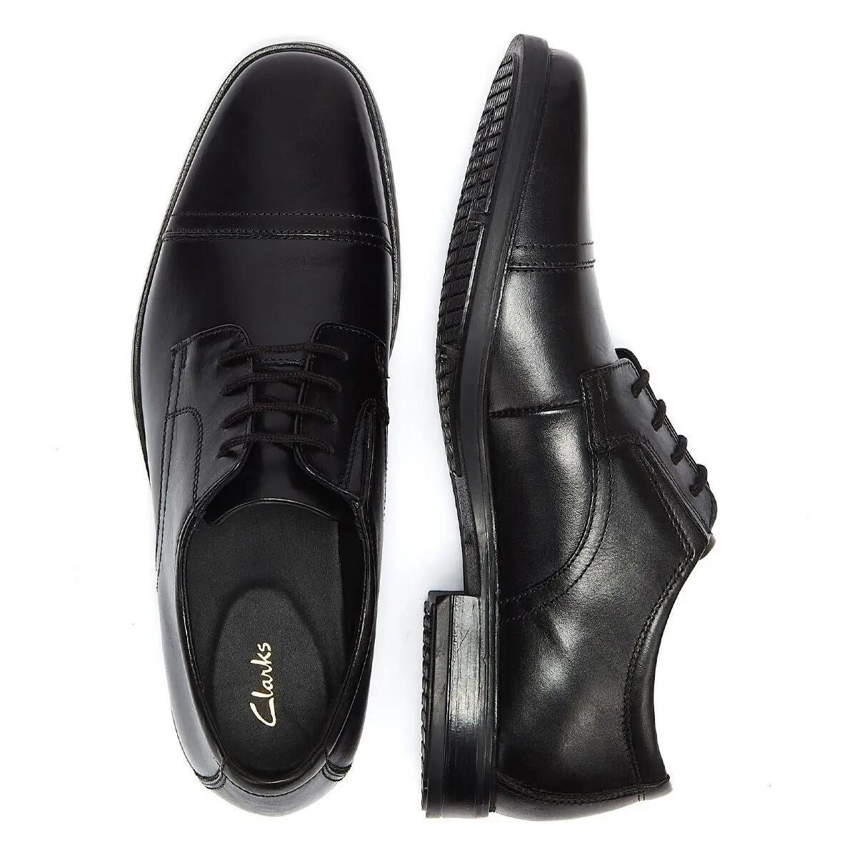 Clarks Howard Cap Leather Mens Black Shoes 6/6