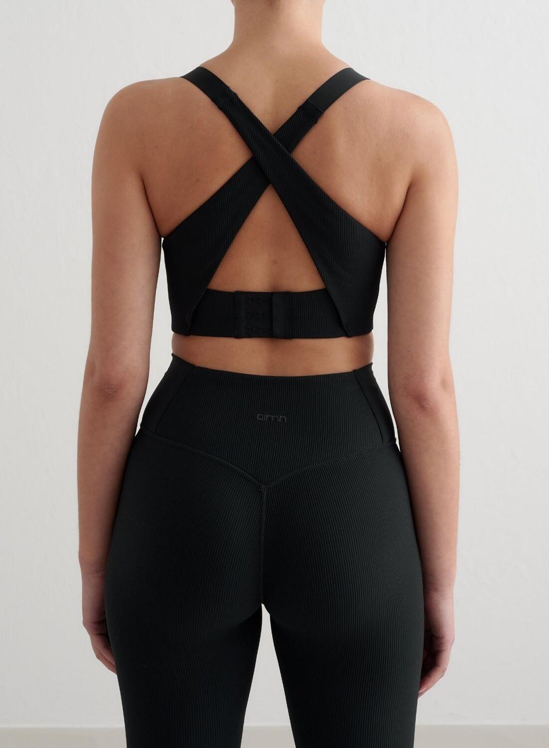 Femme Soutien-gorge de sport Maintien Élevé Côtelé Dos Croisé Noir 2/6