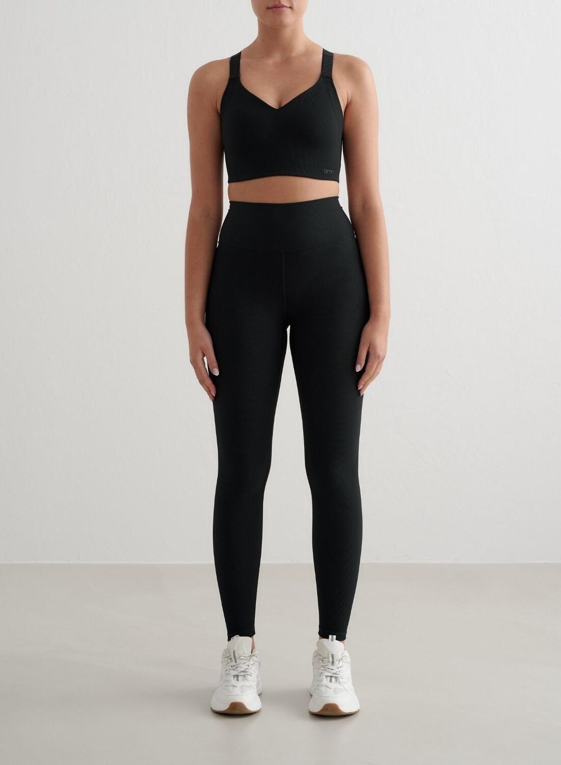 Femme Soutien-gorge de sport Maintien Élevé Côtelé Dos Croisé Noir 5/6