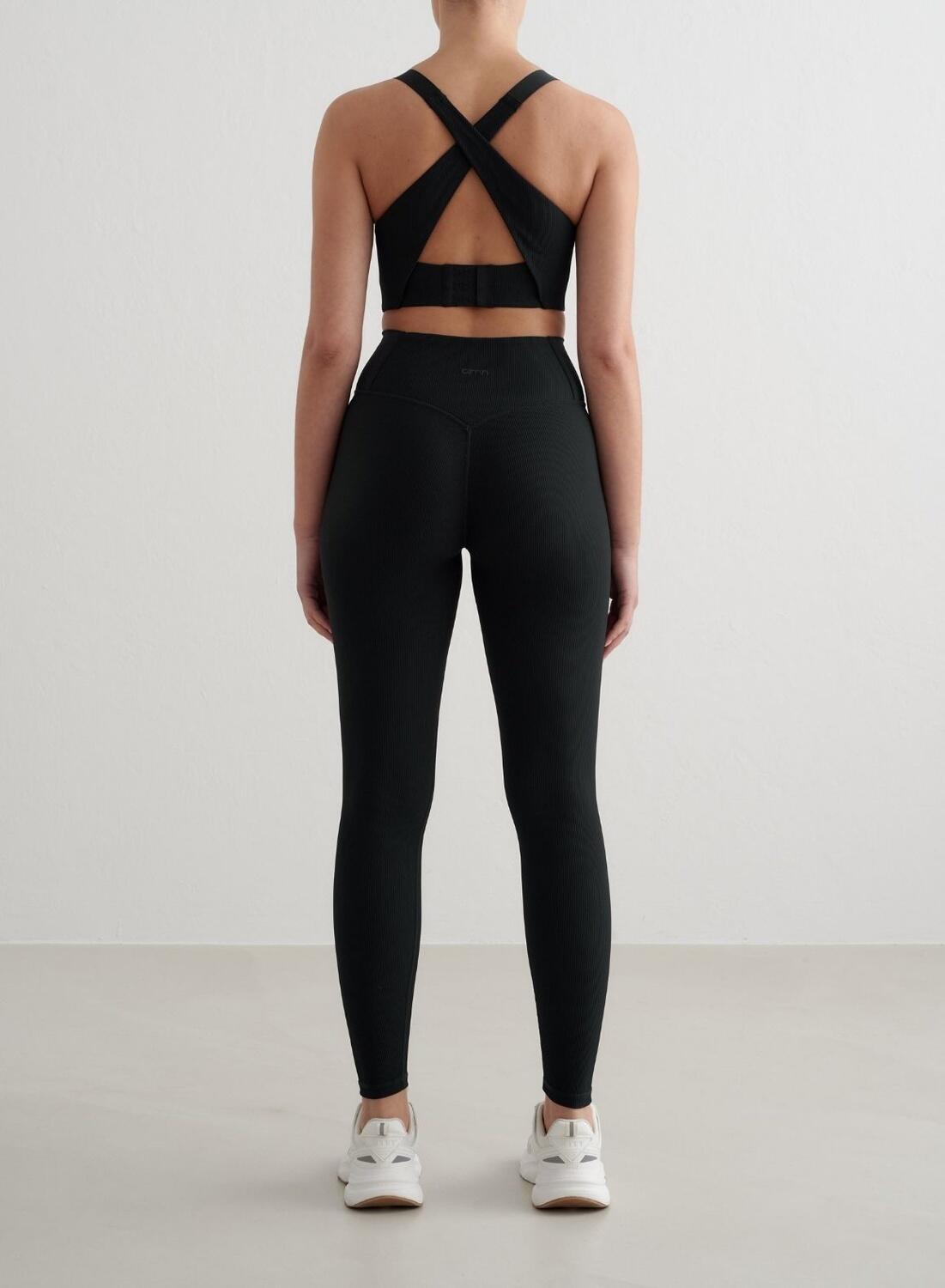 Femme Soutien-gorge de sport Maintien Élevé Côtelé Dos Croisé Noir 6/6