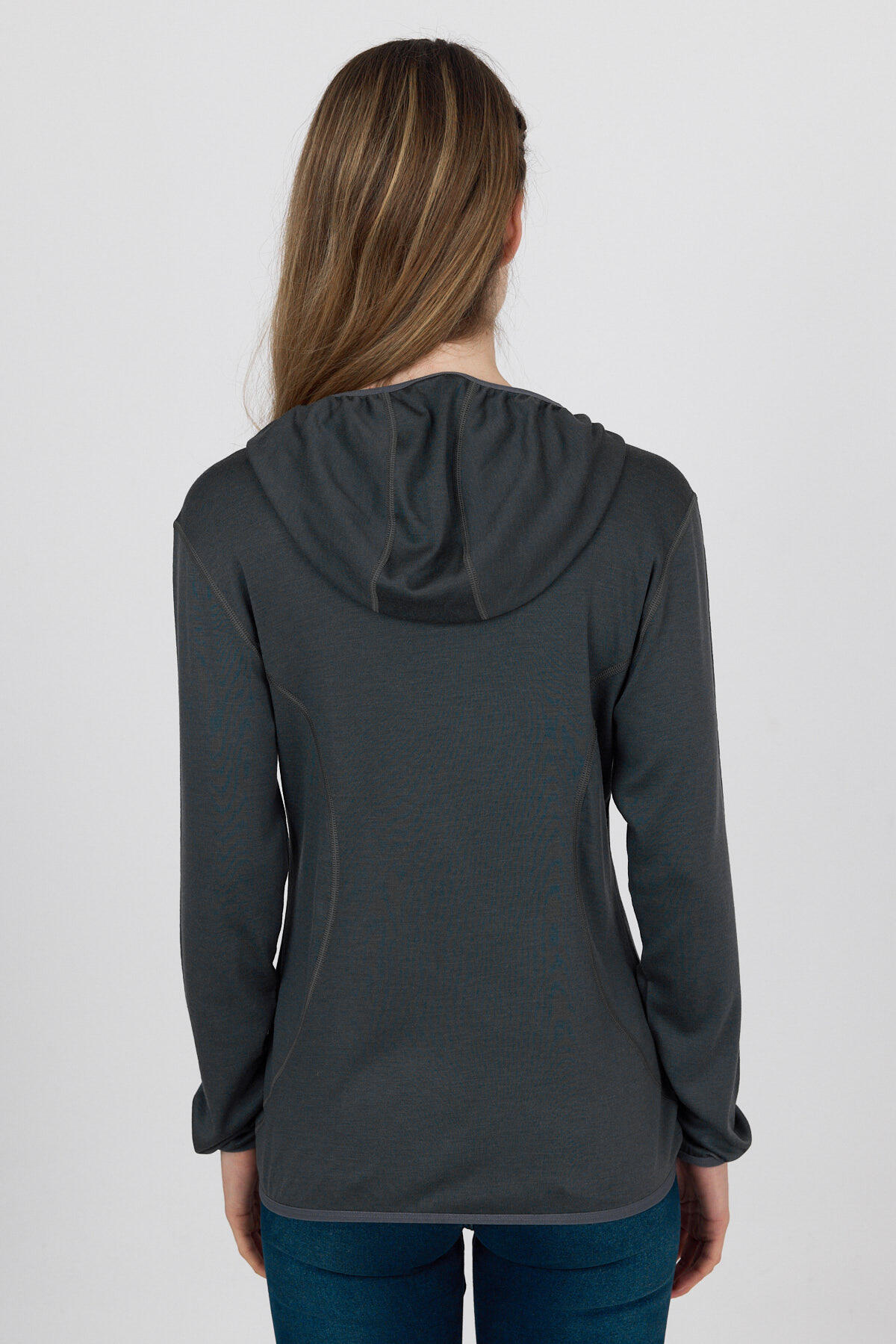 Damska bluza rozpinana z kapturem 100% Merino - Marin/Woolona 3/4
