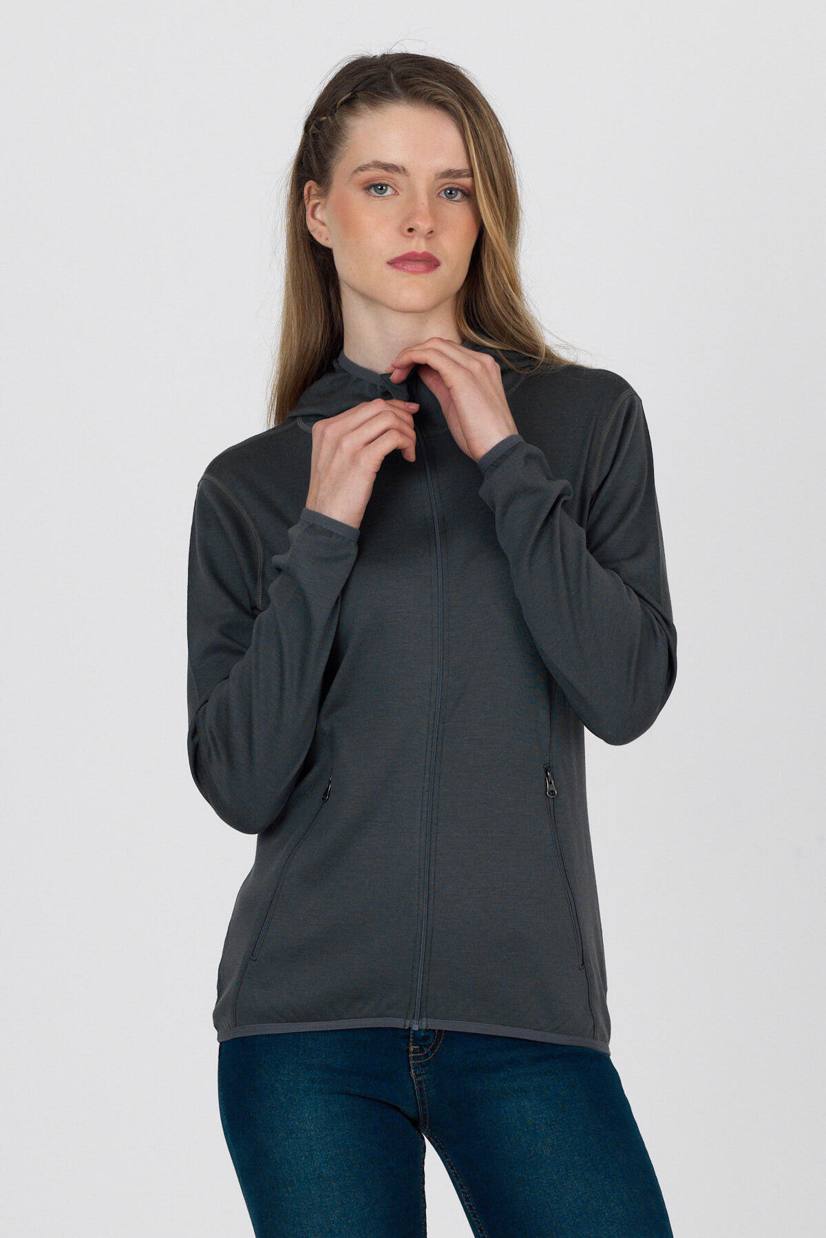 Damska bluza rozpinana z kapturem 100% Merino - Marin/Woolona 2/4