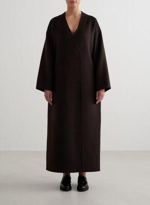 Damen Langer Wollmantel mit Gürtel Schwarz