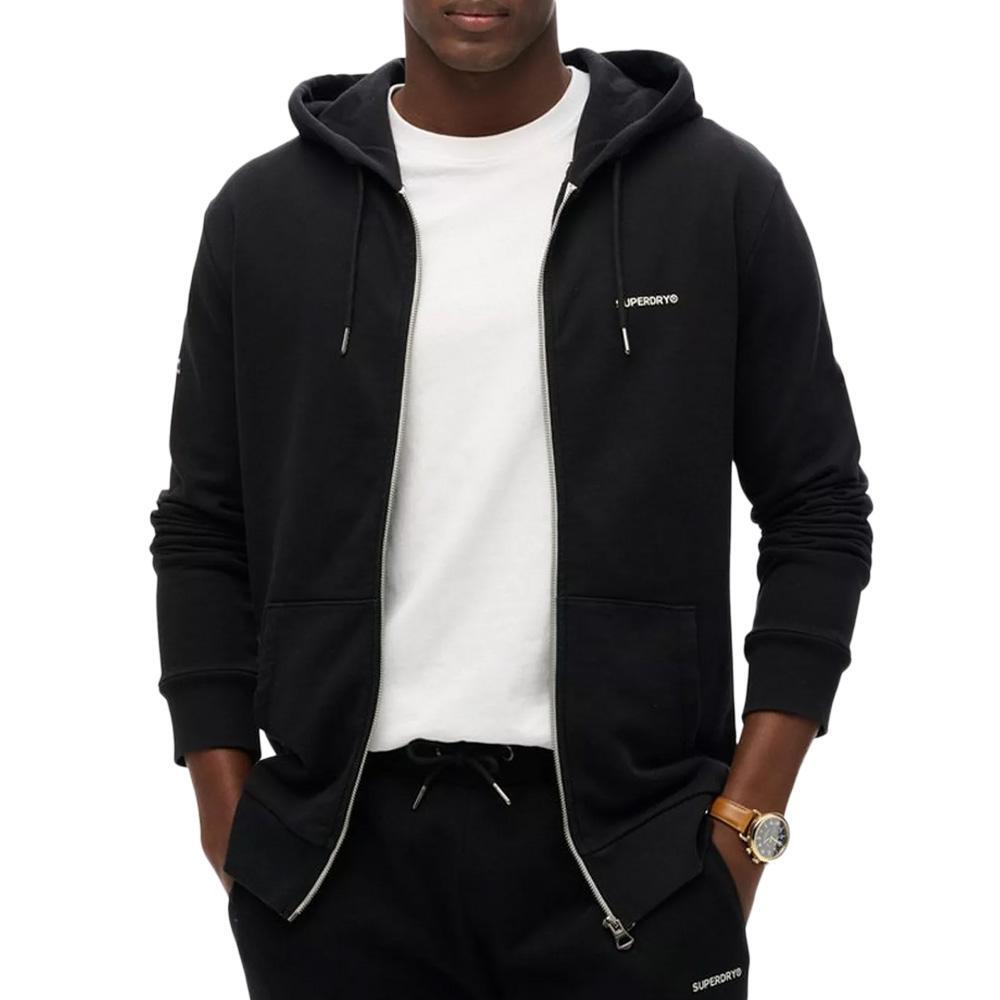 Sweat Zippé Noir Homme Superdry Plain Hood 1/2