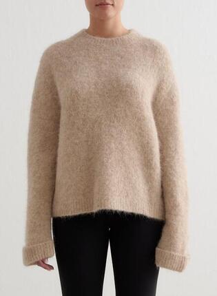 Femme Pull en Maille de Laine d'Alpaga Crème