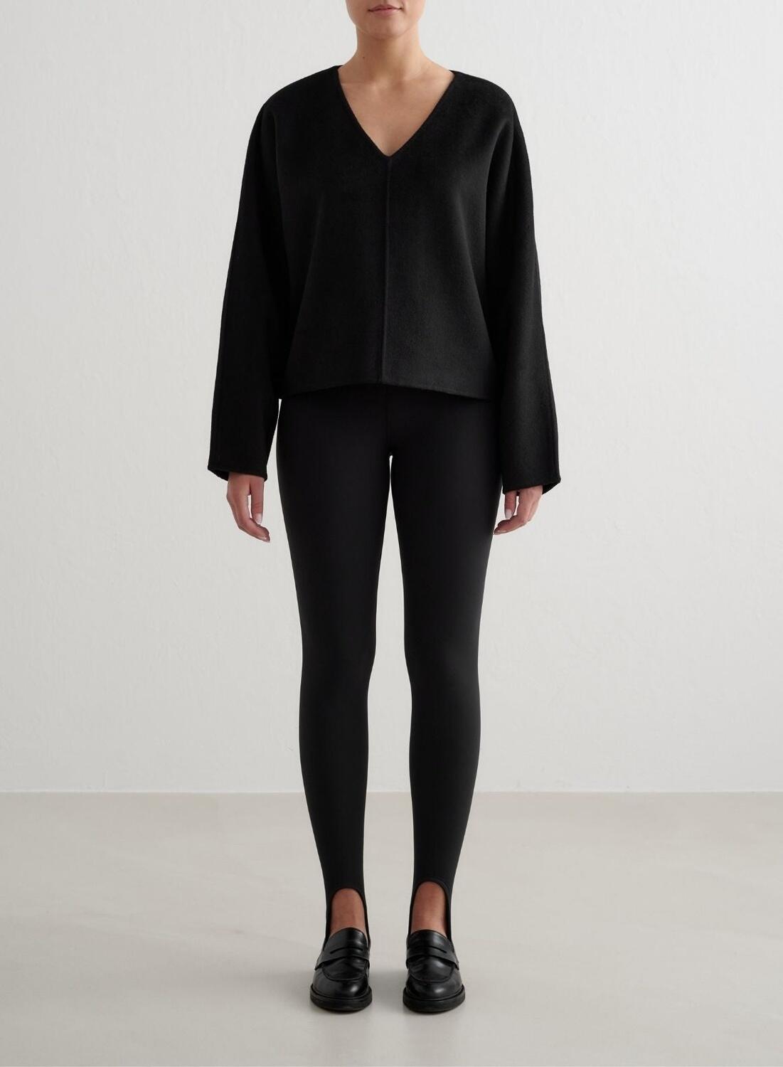 Mujer Sudadera de Lana con Cuello en V Negro 3/6