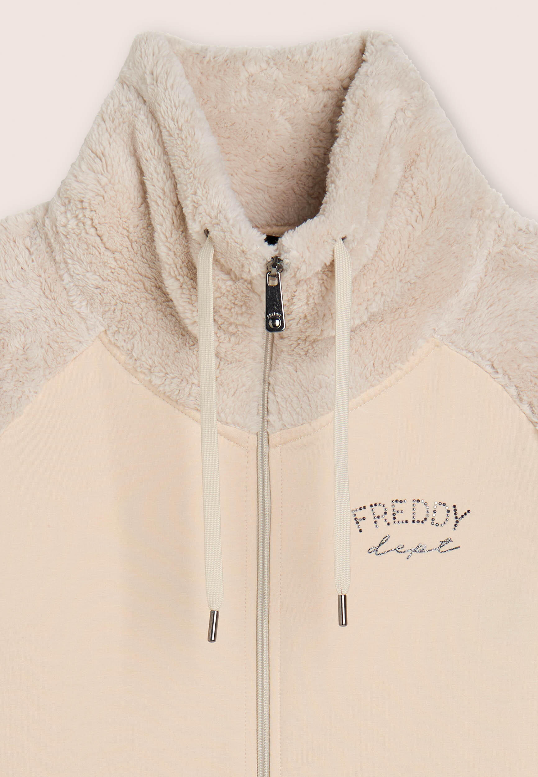 Felpa con zip e collo alto, maniche e collo in pile sherpa 3/3