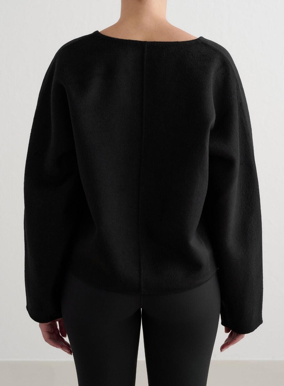 Mujer Sudadera de Lana con Cuello en V Negro 2/6