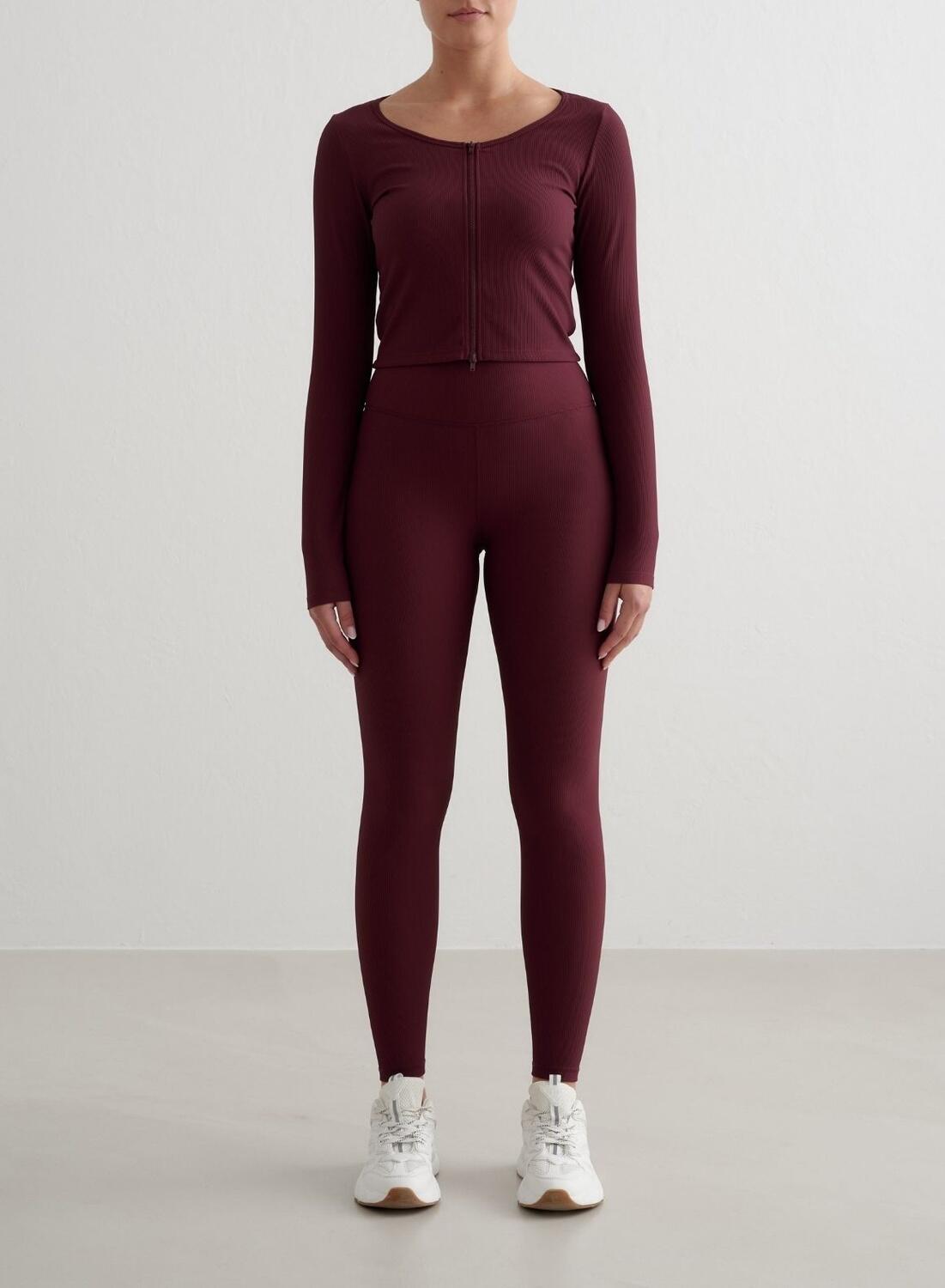 Femme Cardigan Fermeture Éclair Côtelé Séchage Rapide Cerise 3/6