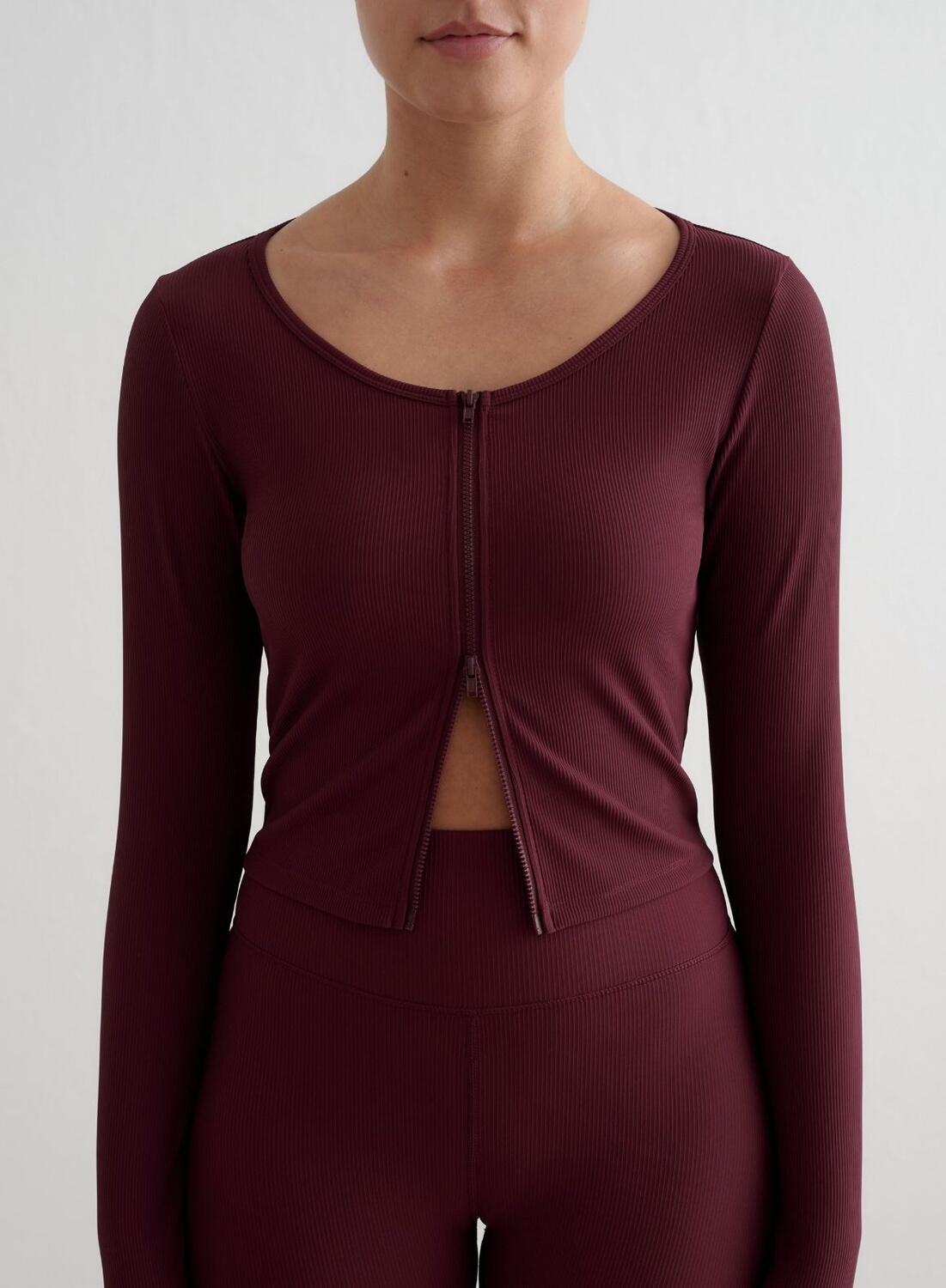 Femme Cardigan Fermeture Éclair Côtelé Séchage Rapide Cerise 5/6