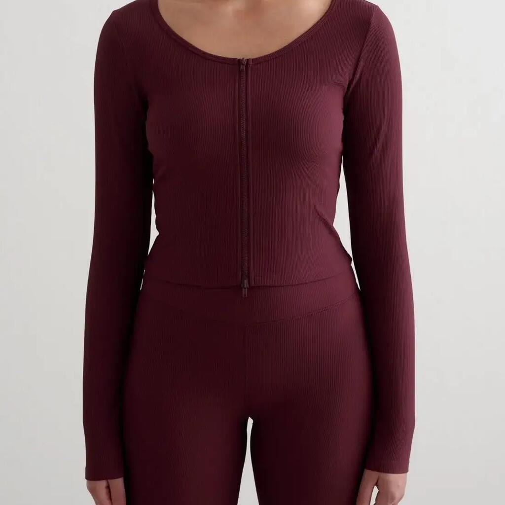 Women's Cardigan Zipped Cropped Ribbed Performance Cherry