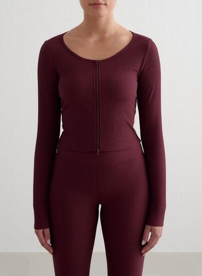 Damen Strickjacke mit Reißverschluss Gerippt Schnelltrocknend Kirsche